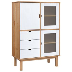vidaXL Komoda OTTA, ruda/balta, 85x43x125cm, pu&scaron;ies medienos masyvas