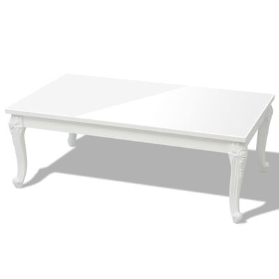 vidaXL Kavos staliukas, baltas, 115x65x42cm, labai blizgus