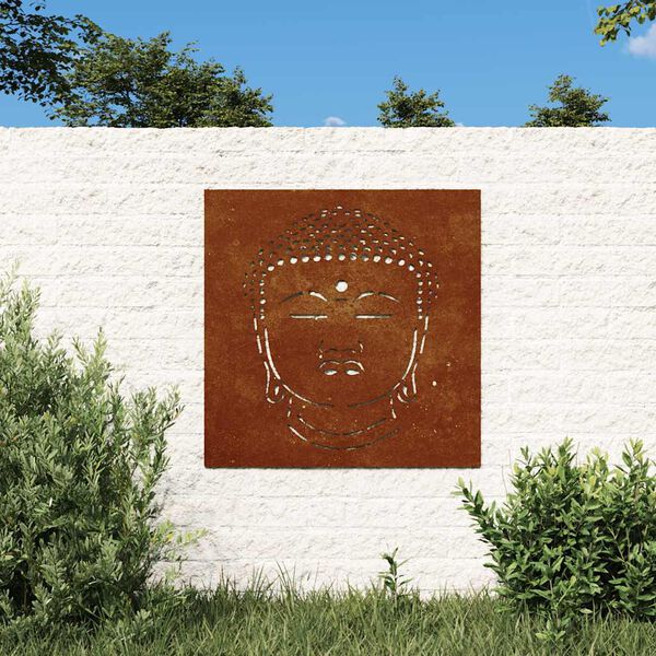 vidaXL Sodo sienos dekoracija, 55x55cm, corten plienas, Budos galva