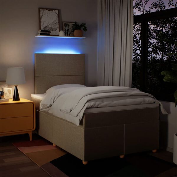 vidaXL Lova su spyruoklėmis ir čiužiniu, kreminė, 120x190cm, audinys