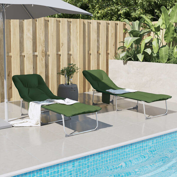 vidaXL Sulankstomas saulės gultas, tamsiai žalios spalvos, audinys