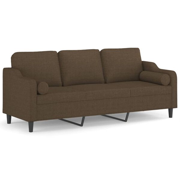 vidaXL Trivietė sofa su pagalvėmis, ruda, 210cm, audinys