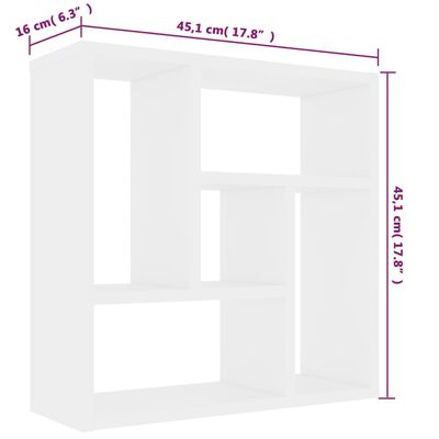 vidaXL Sieninė lentyna, baltos spalvos, 45,1x16x45,1cm, MDP