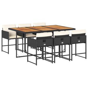 vidaXL Sodo komplektas su pagalvėlėmis, 7 dalių, juodas, poliratanas