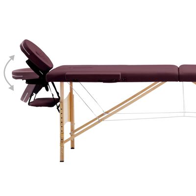 vidaXL Sulankstomas masažo stalas, vyno violetinis, mediena, 2 zonų