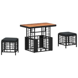 vidaXL Sodo valgomojo komplektas su pagalve 3 pcs Juoda ir pilka