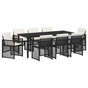 vidaXL Sodo valgomojo komplektas 9 pcs Juoda poliratanas