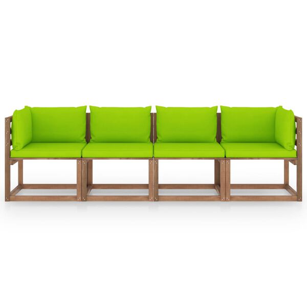 vidaXL Keturvietė sodo sofa i&scaron; palečių su pagalvėlėmis, pu&scaron;ies mediena