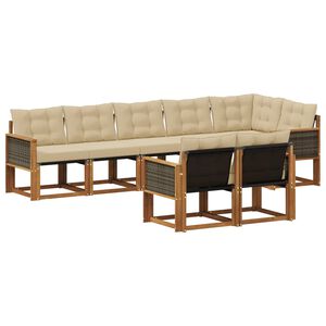 vidaXL Lauko sofos komplektas su pagalve 8 pcs Natūralus ir bežinis