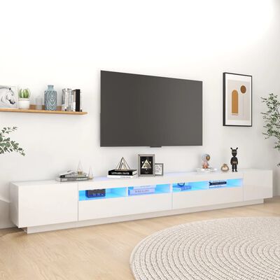 vidaXL TV spintelė su LED apšvietimu, balta, 300x35x40cm, blizgi