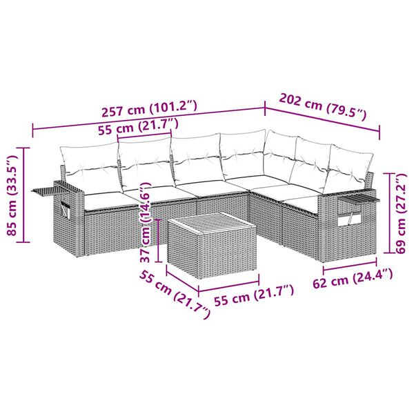 vidaXL Sofos komplektas su pagalvėlėmis, 7 dalių, juodas, poliratanas