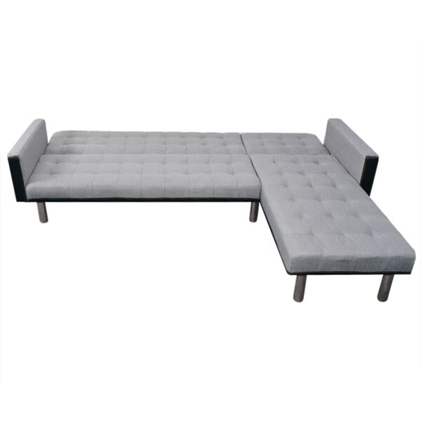 vidaXL L formos sofa-lova, audinys, juoda ir pilka