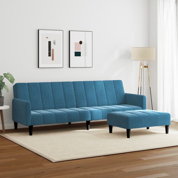vidaXL Dvivietė sofa-lova su pakoja, mėlynos spalvos, aksomas