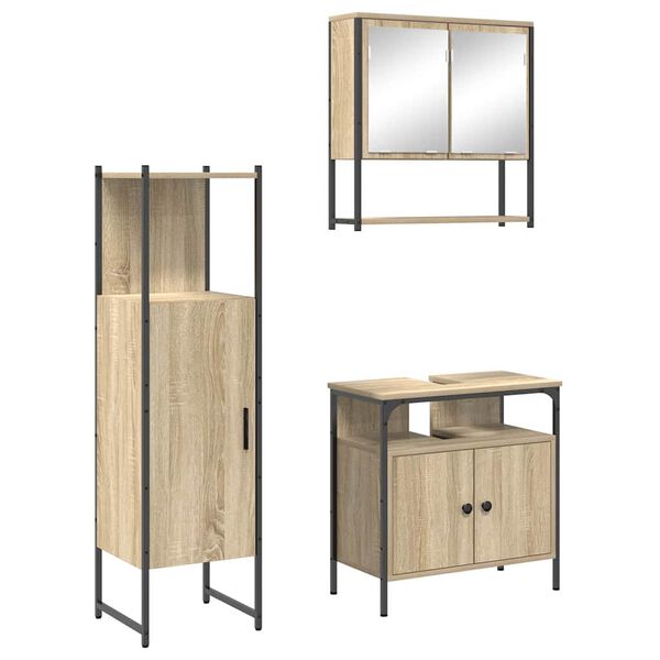 vidaXL Vonios baldų rinkinys su lentyna 3 pcs Ruda 33 x 33 x 120.5 cm