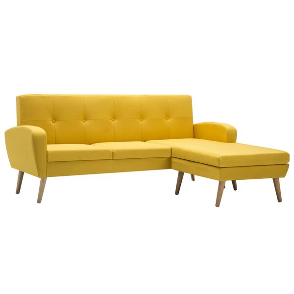 vidaXL L-formos sofa, geltona, 186x136x79 cm, audinio apmušalas