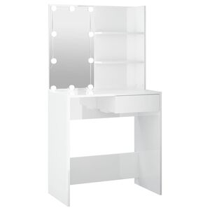 vidaXL Kosmetinis staliukas su LED, baltas, 74,5x40x141cm, blizgus