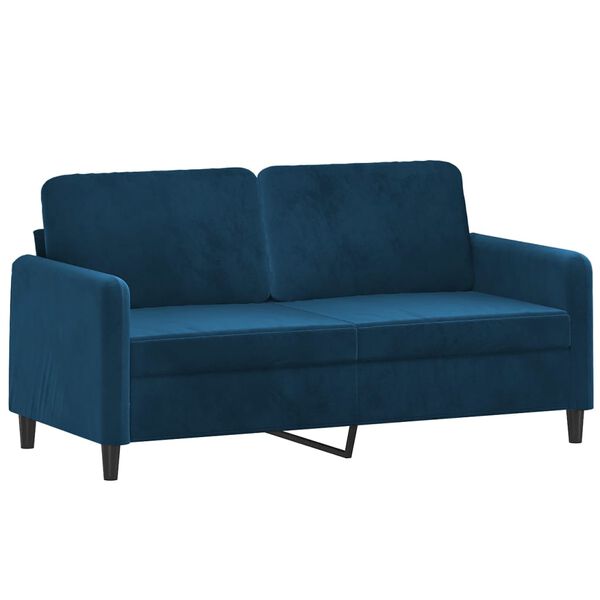 vidaXL Dvivietė sofa su pagalvėmis, mėlynos spalvos, 140cm, aksomas
