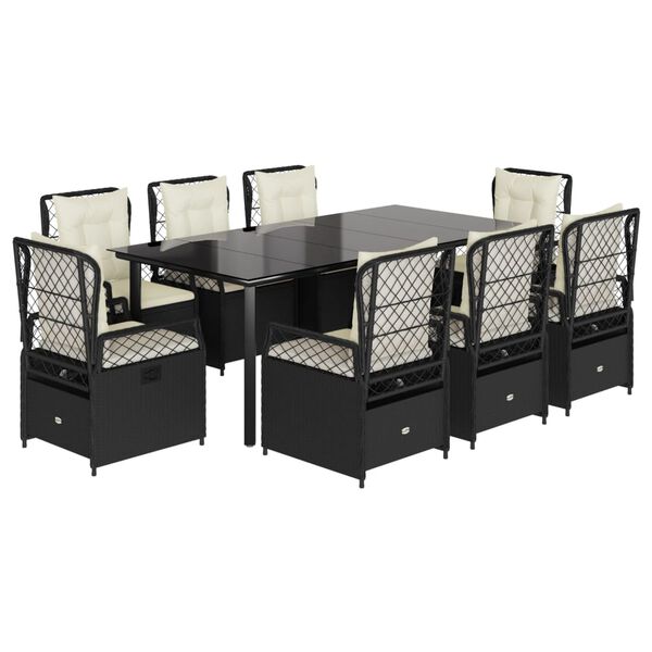 vidaXL Sodo komplektas su pagalvėlėmis, 9 dalių, juodas, poliratanas