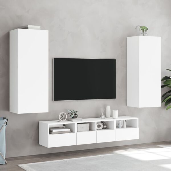 vidaXL Sieninė TV spintelė, balta, 40,5x30x102cm, apdirbta mediena