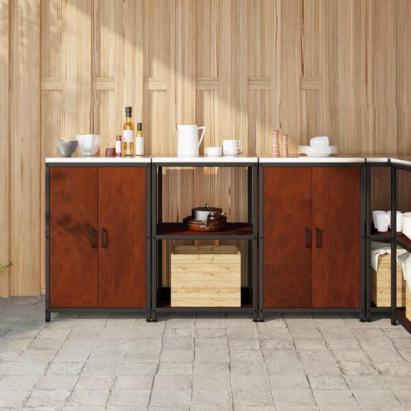 vidaXL Virtuvės saugojimo rinkinys su lentyna 3 pcs Rūdijanti