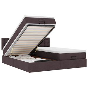 vidaXL Osmanų lovos rėmas su čiužiniais, rudas, 200x200cm, audinys