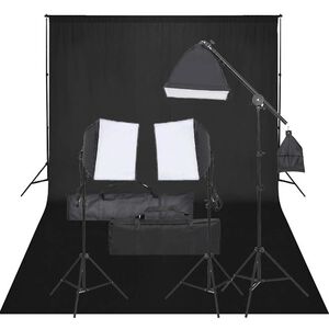 vidaXL Fotostudijos rinkinys su ap&scaron;vietimo rinkiniu ir fonu