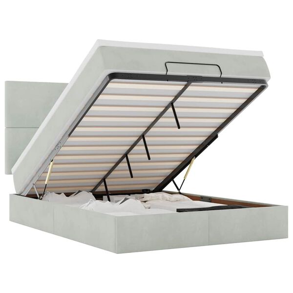 vidaXL Osmanų lova su čiužiniais ir LED šviesiai pilka Velvet