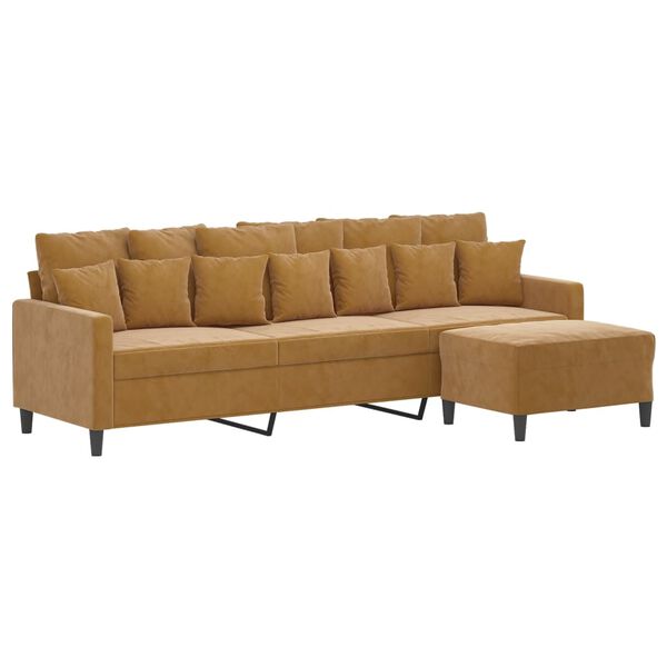 vidaXL Trivietė sofa su pakoja, rudos spalvos, 210cm, aksomas