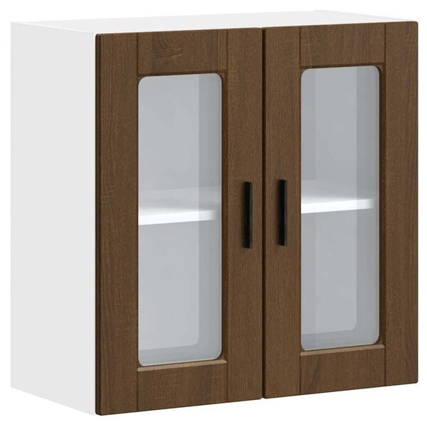 vidaXL Virtuvės spintelė su stiklinėmis durimis, Porto, ruda ąžuolo