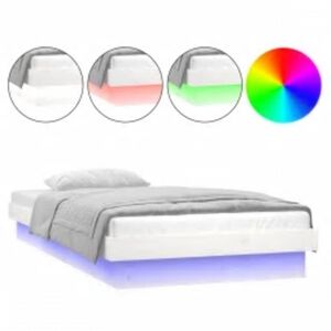 vidaXL Lovos rėmas su LED, baltos spalvos, 90x200cm, medienos masyvas