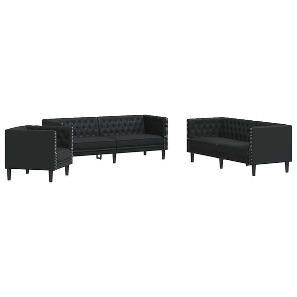 vidaXL Svetainės sofa 3 pcs Juoda 194 x 74,5 x 70,5 cm Dirbtinė oda