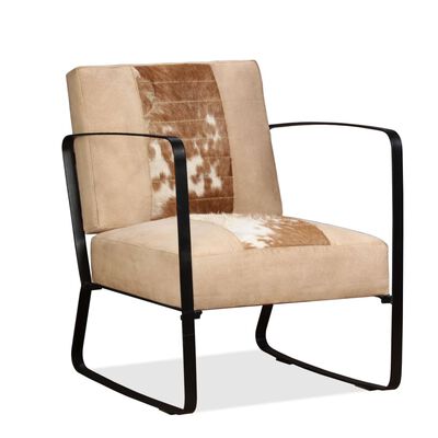vidaXL Poilsio kėdė, krėminės spalvos, tikra ožkos oda ir drobė