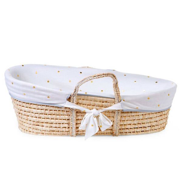 CHILDHOME Mozės lopšys su čiužiniu ir uždangalu, natūralus/auksinis