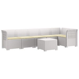 vidaXL 6-vietė Sodo Sofa Su Pagalvėlėmis Rataniniu I&scaron;vaizdu PP Balta