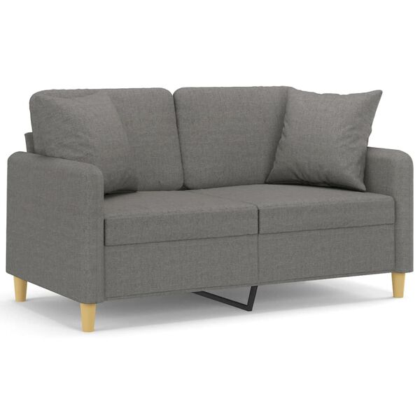 vidaXL Dvivietė sofa su pagalvėmis, tamsiai pilka, 120cm, audinys