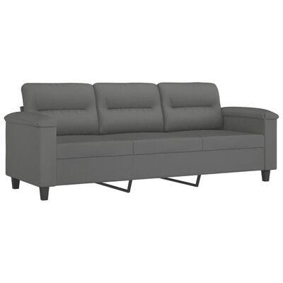 vidaXL Trivietė sofa su pagalvėmis, pilka, 180cm, mikropluošto audinys