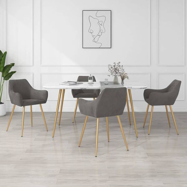 vidaXL Valgomojo kėdės, 4vnt., tamsiai pilkos spalvos, aksomas