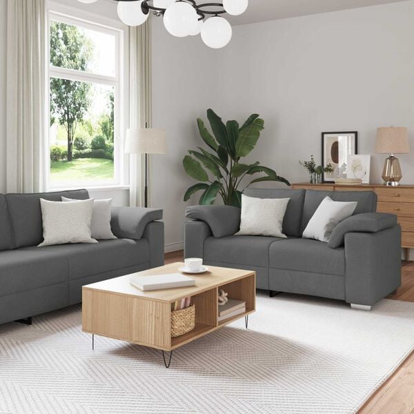 vidaXL Sofa 3 pcs Tamsiai pilka Lino mišinio audinys