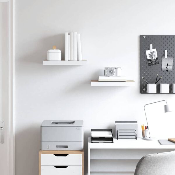 vidaXL Pakabinamos lentynos, 2vnt., ąžuolo/baltos, 40x23x3,8cm, MDF