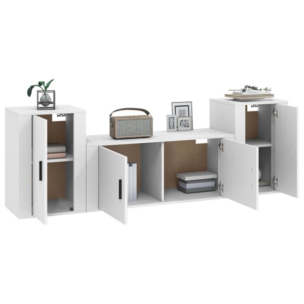 vidaXL Televizoriaus spintelių komplektas, 3 dalių, baltas, mediena