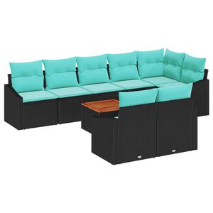 vidaXL Sodo Sofų Rinkinys su pagalve 9 pcs Juoda poliratanas