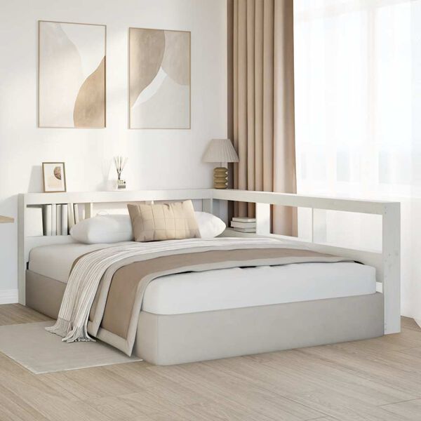 vidaXL knygų spinta L formos baltos 160 cm pu&scaron;ies medienos masyvas