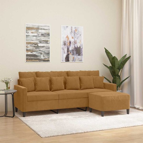 vidaXL Trivietė sofa su pakoja, rudos spalvos, 180cm, aksomas