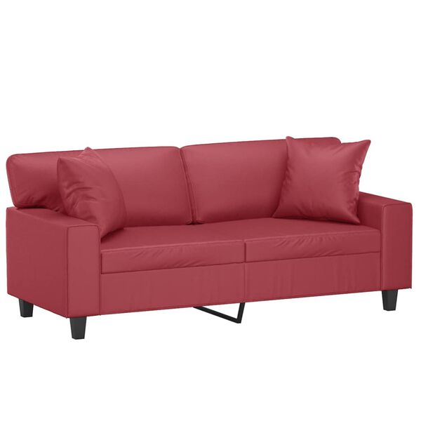 vidaXL Dvivietė sofa su pagalvėlėmis, vyno, 140cm, dirbtinė oda