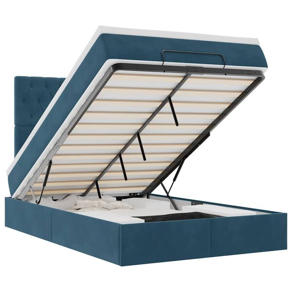 vidaXL Osmanų lovos rėmas su čiužiniais, mėlynas, 120x200cm, aksomas