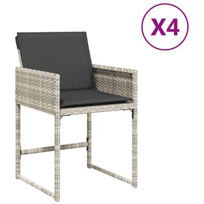 vidaXL Sodo kėdės su pagalvėlėmis, 4vnt., šviesiai pilkos, poliratanas