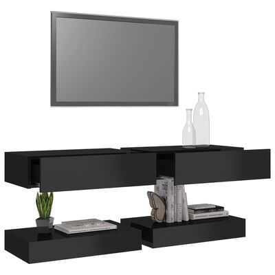 vidaXL TV spintelės su LED apšvietimu, blizgi juoda, 60x35cm