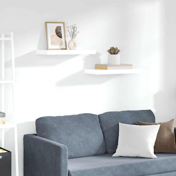 vidaXL Pakabinamos sieninės lentynos, 2vnt., baltos, 50x23x3,8cm, MDF