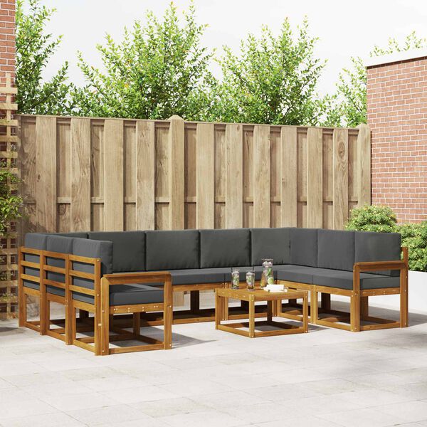 vidaXL Lauko sofos komplektas 10 pcs Natūralus ir antracitas