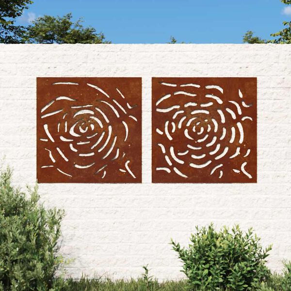 vidaXL Sodo sienos dekoracija, 2 dalių, 55x55cm, corten plienas, rožė